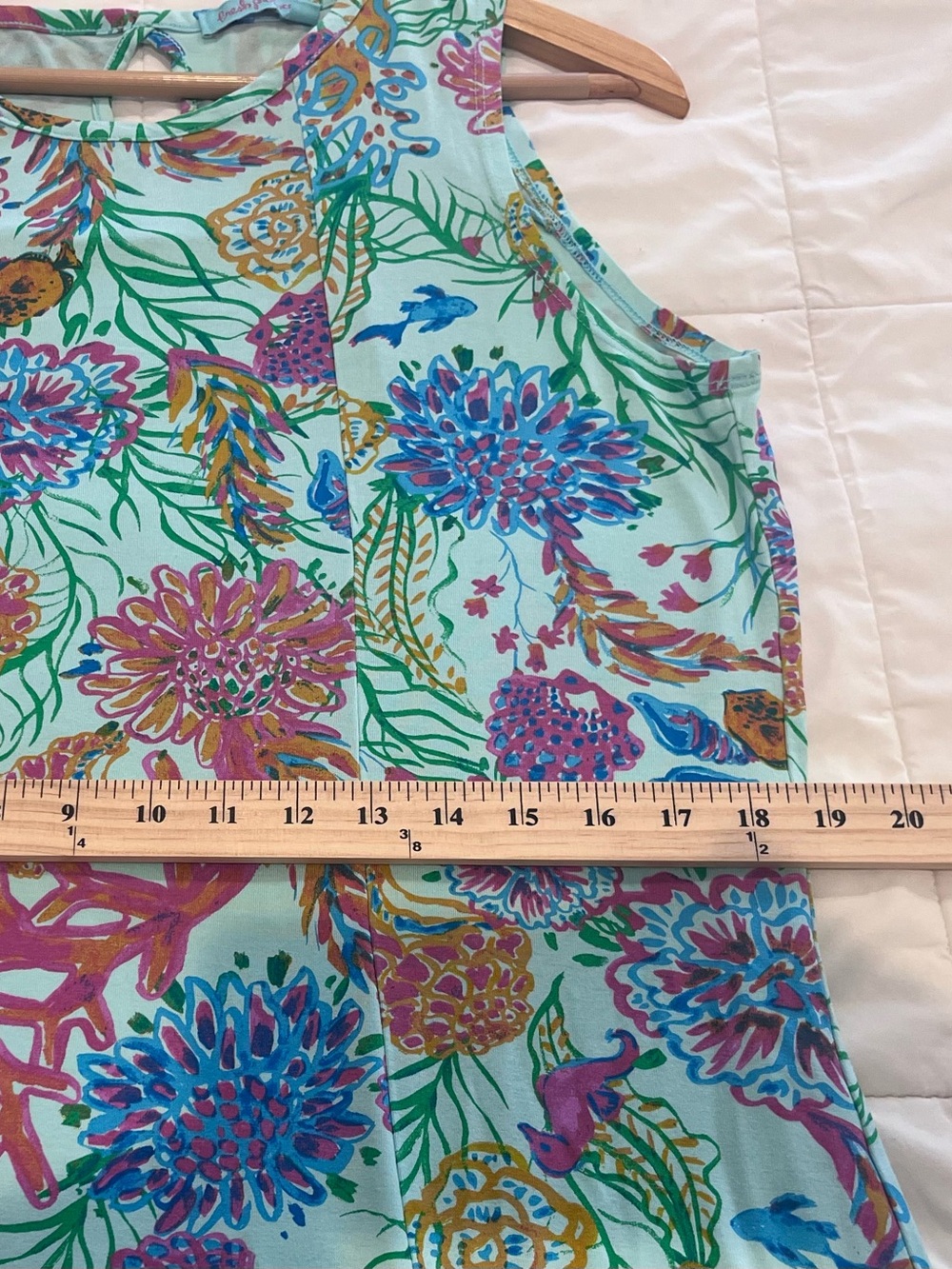 Fresh Produce LARGE Turquoise Aqua Sleeveless Tank Dress Sea Fish Coral Print - Picture 10 of 10
